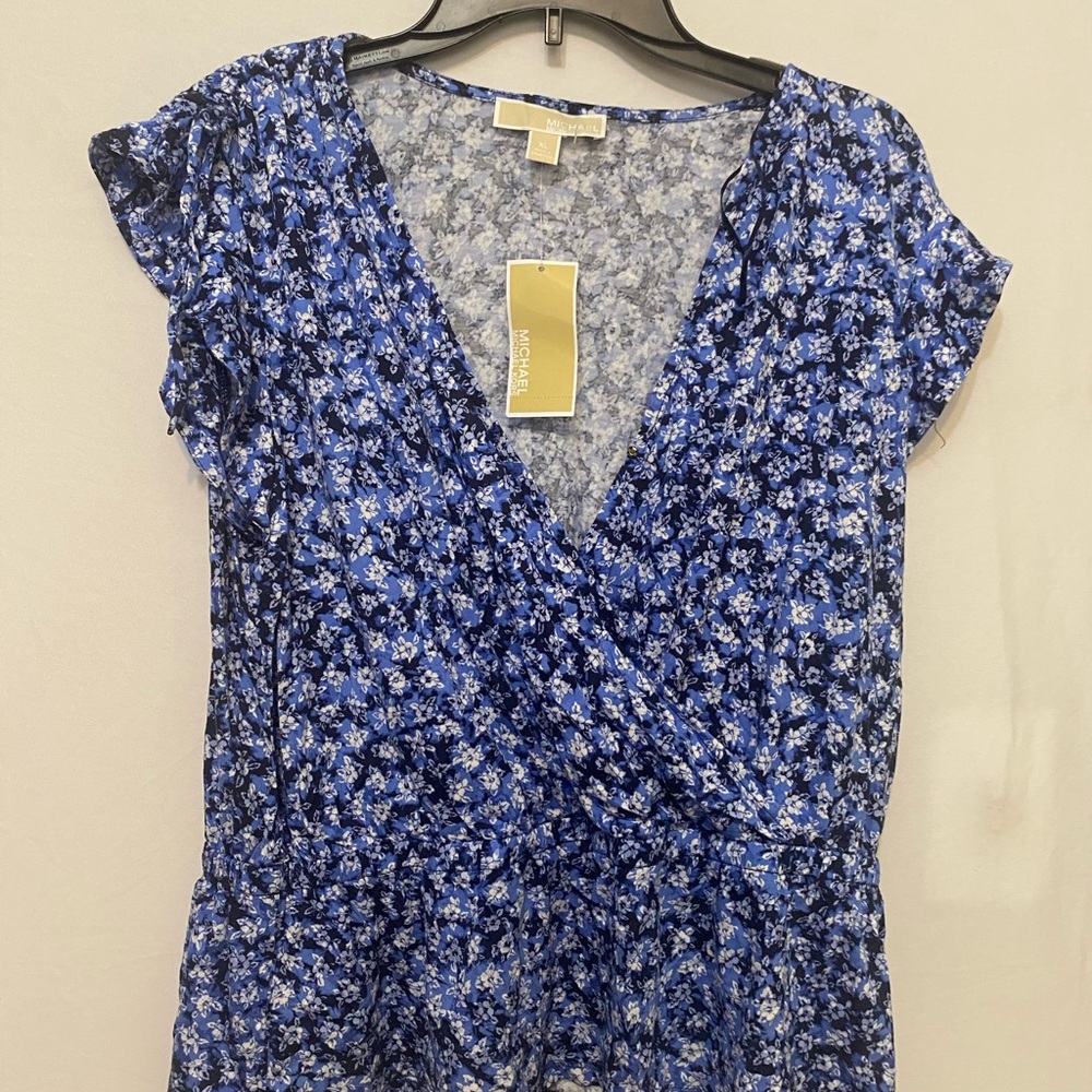 Michael Kors Navy Floral Wrap Blouse